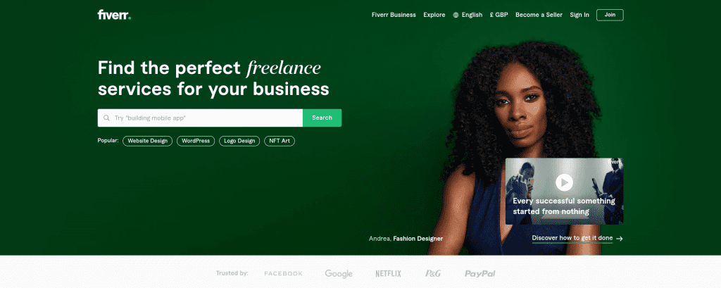 Screenshot of the Fiverr, website.