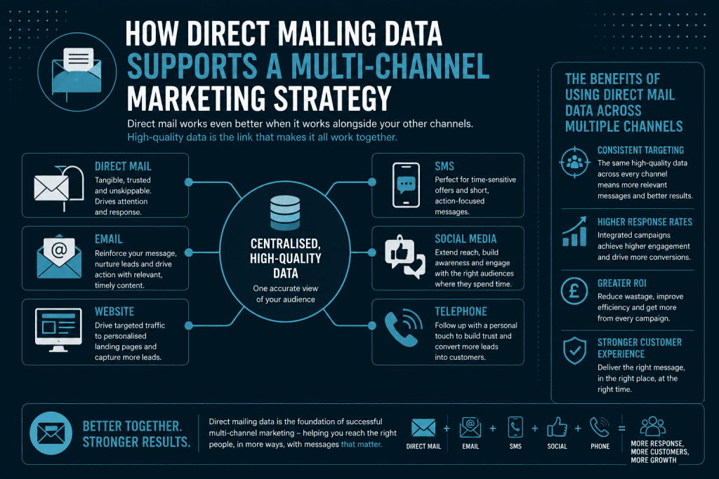 An infographic explaining how direct mail data supports a multi-channel approach.
