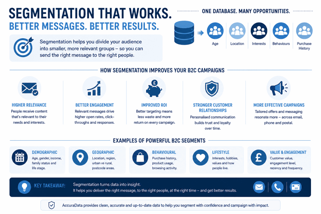 A graphic explaining why segmenting a UK consumer database is best practice.